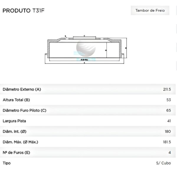 Par Tambor Freios Tras. VW Gol G6/ Voyage 09/...(Sem Cubo) - Image 3